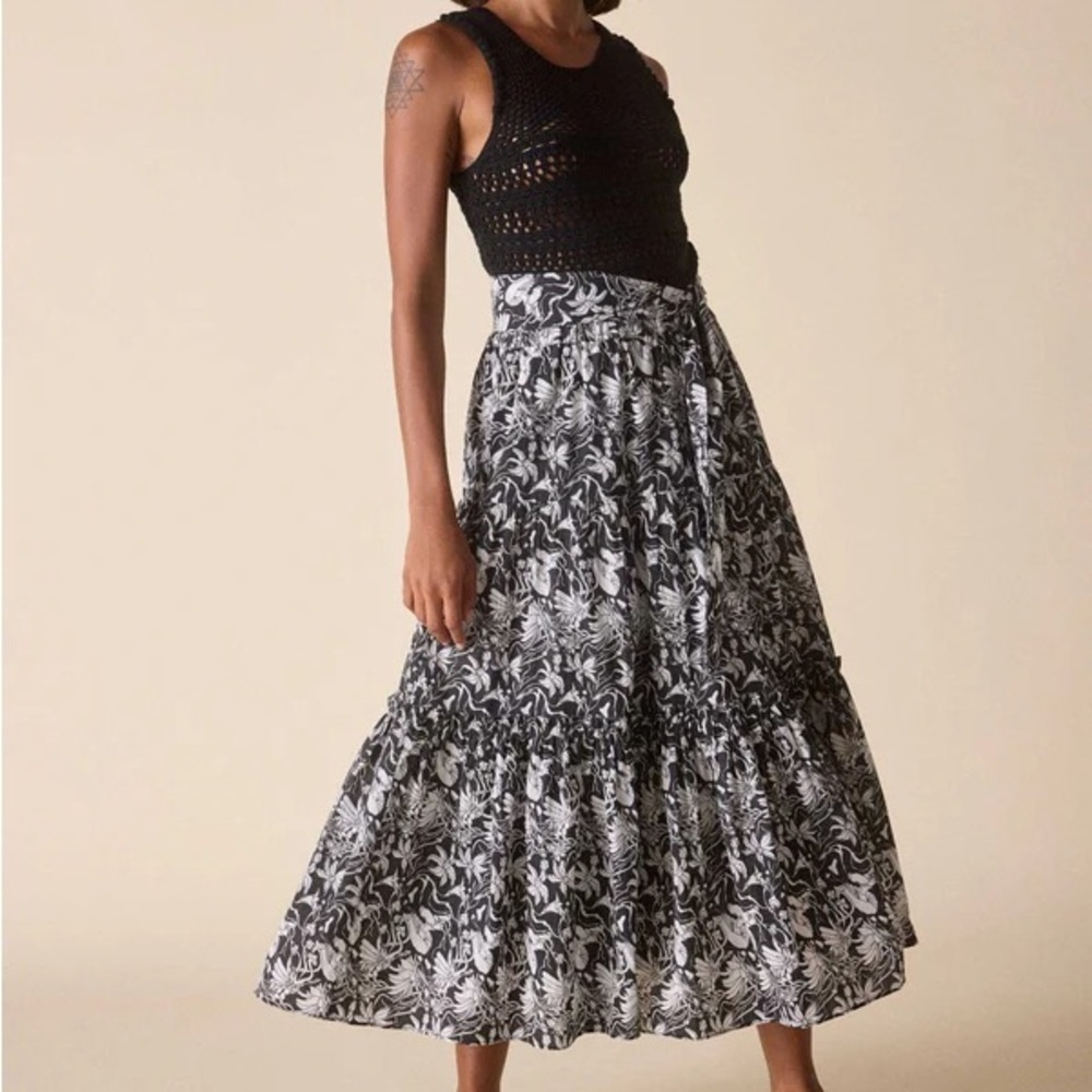 St. Roche NWOT Selma Skirt Maxi Waist Tie Floral Mushroom Print Women's Large‎